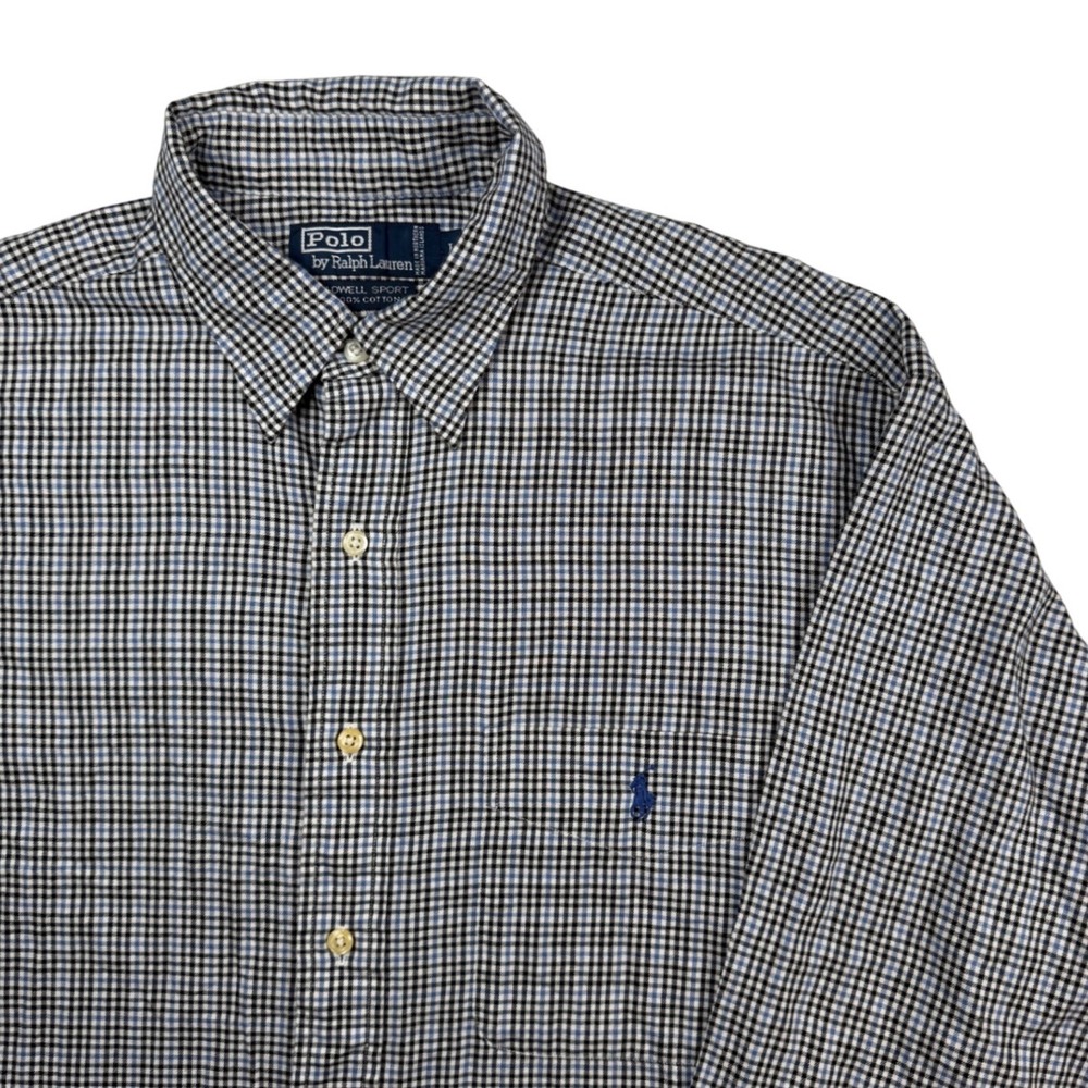 Polo Ralph Lauren Lowell Sport Gingham Plaid Button Down Shirt Blue Black Mens L